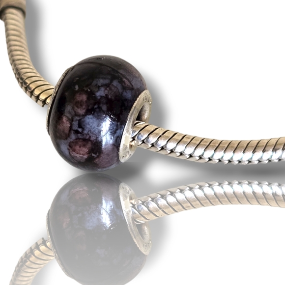 Pandora-like Black Abstract Murano Glass Charm 925 Sterling Silver Core - Picture 10 of 16